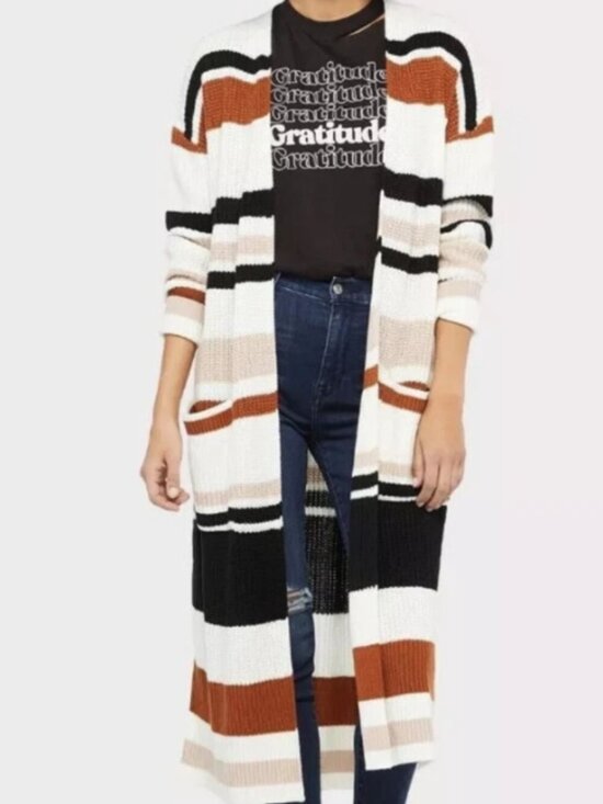 Evereve Sweaters - Allison Joy Evereve Phoebe Stripe Cardigan Open Front Full Length Duster